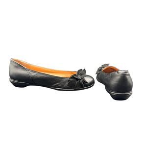 Sofft Black Leather Ballet Flats Floral Detail Comfort Shoes Size 9
